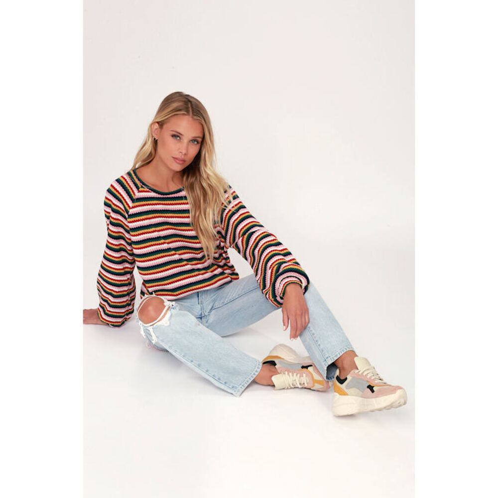 Lulus Make It Rainbow Multi Stripe Balloon Sleeve Sweater Top Other - Size M